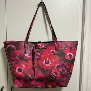 Guess Red and Pink Floral Tote Bag